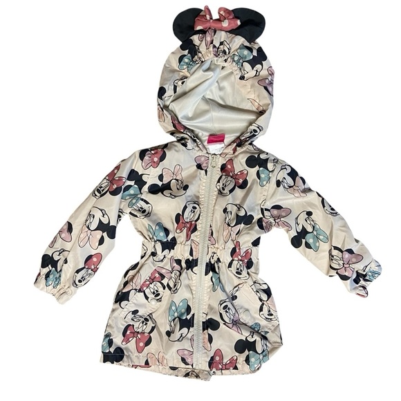 Disney Junior Minnie Mouse Girl’s Hooded Rain Jacket with Bow Size 3T Outdoors - Picture 6 of 12